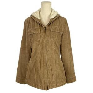 Y2K Sonoma Small Brown Corduroy Coat Jacket Pockets Fur Lined Hood